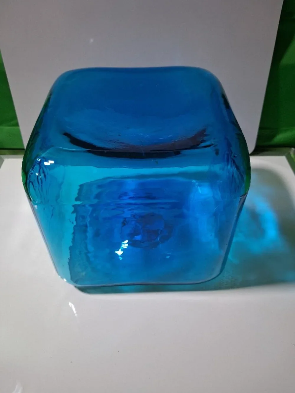Aqua Blue square glass bottle